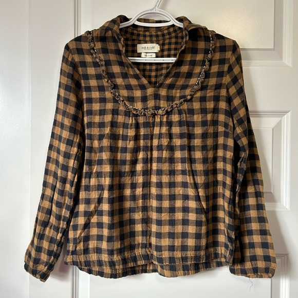 indi & cold gingham plaid ruffle pull over long sleeve blouse - Picture 2 of 8